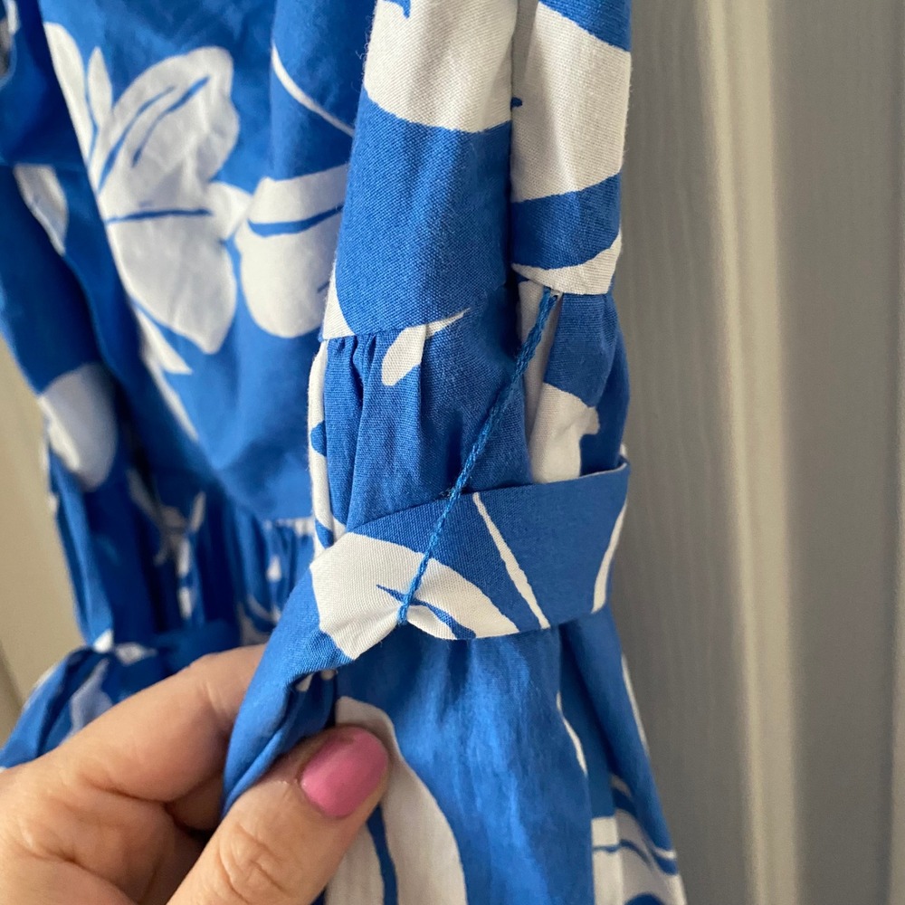 J.Crew One-Shoulder Midi Dress Womens 10 Blue White Floral Ruffle Hawaiian Beach - Picture 10 of 12